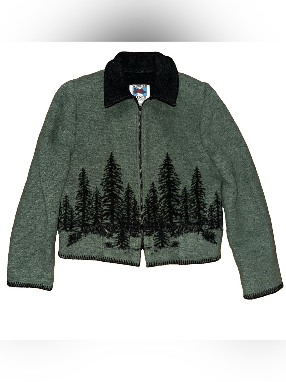 Vintage Wooded River Jacket Women Wool Blend Zip Western Made In USA Green Mtn S